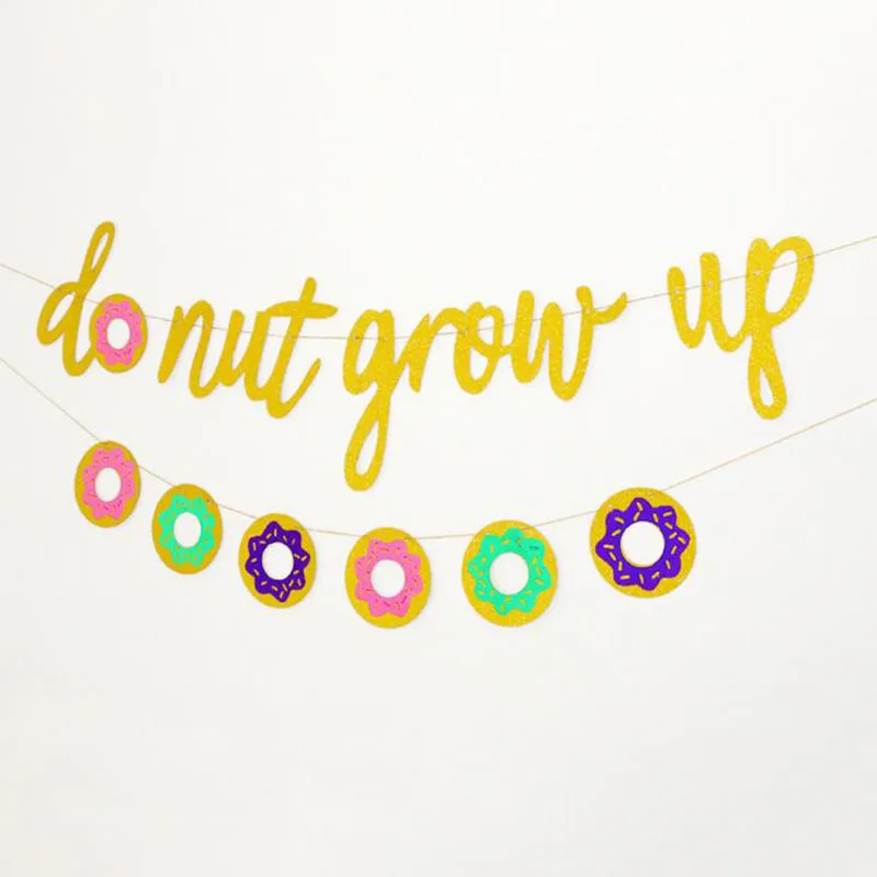 

1 Set Glitter Paper Donut Grow Up Bunting Banner Birthday Party Hanging Decoration Photo Prop Paper Garland Banner Supplies