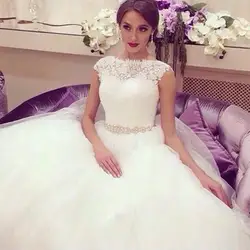 Кружева Топ Бальное платье Тюль Свадебное Платье Vestido де Novia Халат де Mariage Свадебное Платье Бисероплетение Кристалл bruidsjurken 2016