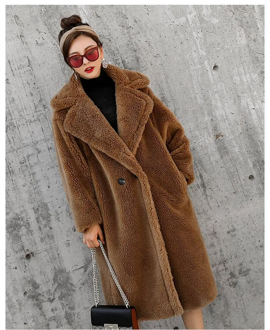Роскошное Брендовое корейское пальто из овчины, длинная толстая верхняя одежда, женские зимние пальто размера плюс, Женская ветровка