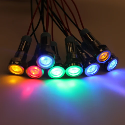 LED 금속 표시등, 6mm 방수 신호 램프 조명, 6V 12V 24V 220V 와이어 연결, 황동 니켈 도금 녹색 빨간색 파란색 3