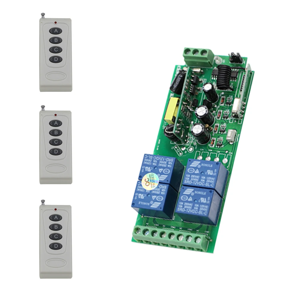 AC 85V 110V 220V 250V 4CH RF Wireless Remote Control System Radio Wireless Lighting Switch Receiver +3 Transmitter 315Mhz/433Mhz ac 220v motor rf wireless remote control switch system 315mhz 220v up