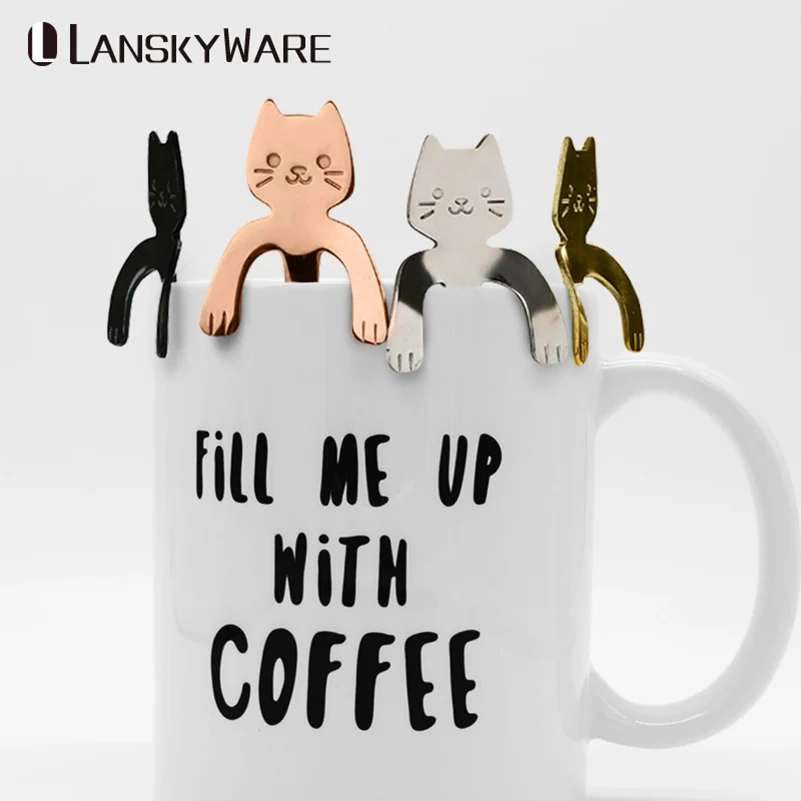 LANSKYWARE 1Pcs Stainless Steel Cartoon Cute Cat Spoon Creative Milk