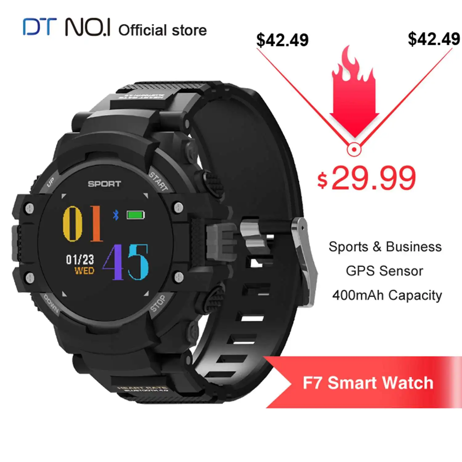 

DT NO.1 F7 GPS Smartwatch Outdoor Position Smart Watch Bracelet Fitness Tracker Heart Rate Temperature Altitude Sports Men