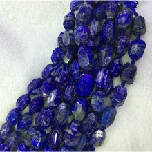 Натуральный Необработанный минеральный темно-синий Лазурит самородок свободной формы ручной огранки граненые большие бусины 13-18 мм 1" 04340