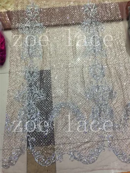 

Zoe lace new Africa fabric f55#nudepink&silver glitter best quality 5 yards stock tulle mesh for sawing bridal wedding dress