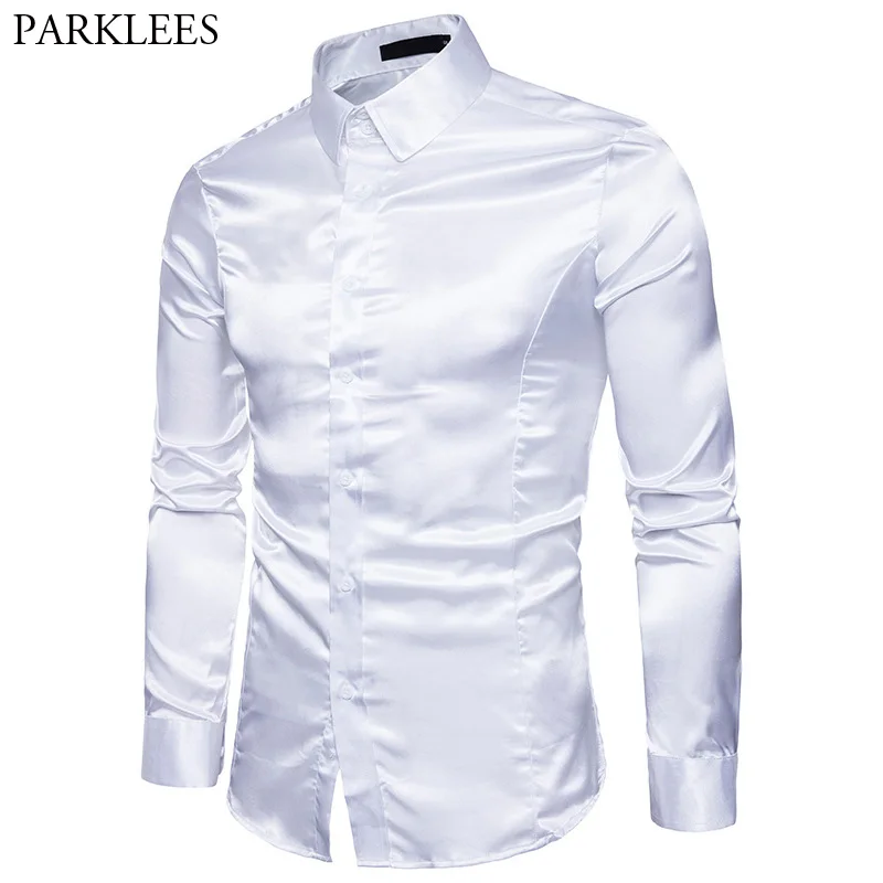 Men's Slim Fit Silk Like Satin Dress 