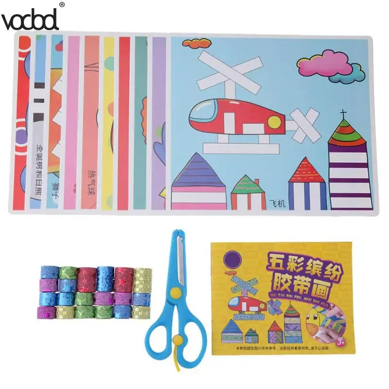 

Kids Decorative Masking Tape Sticker Kit Children DIY Scrapbooking Adhesive Tapes Stickers Scissors Tools Set School Stationery