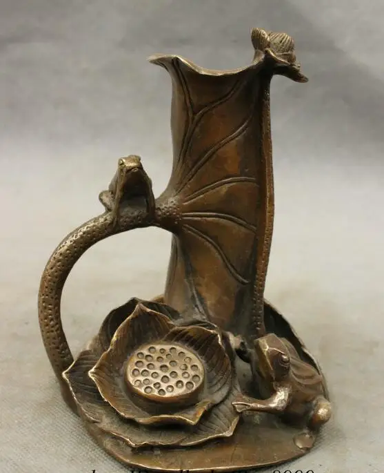

S5529 Chinese Literati Bronze Copper Jump Frog On Lotus Statue Brush Pot Pencil Vase discount 30% (C0324)