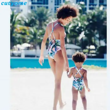 

Cutyome Mother Daughter Swimsuit Clothes Family Look Matching One-Pieces Swimwear Outfits Mommy And Me Kids Beach Bathing Suit