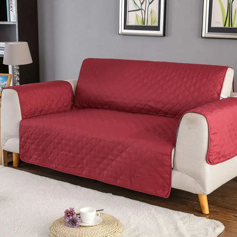 Водонепроницаемый диван Чехлы сплошной цвет противоскользящие Чехлы съемный диван кресло-кровать Кресло моющаяся мебель протектор Собака Домашние животные - Цвет: Красный