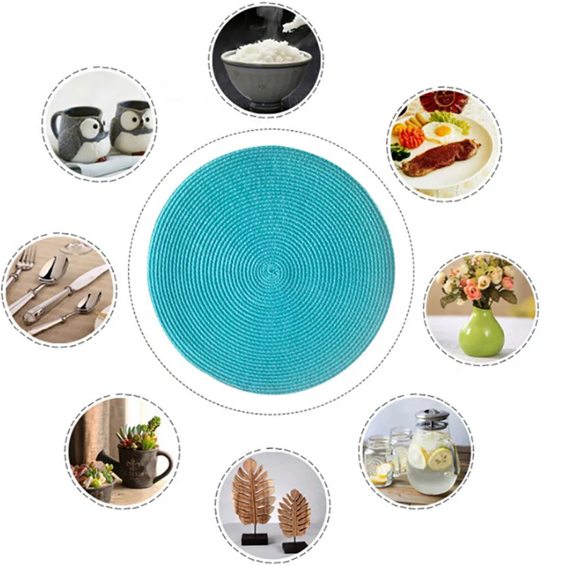 

Round Woven Table Pads Placemat PP Weave Waterproof Cloth Mats 38cm Place Mat Table Mats for Dining Table