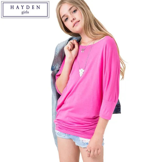 HAYDEN Teen Girls Loose Batwing Sleeve Tops Kids Three Quarter Sleeve