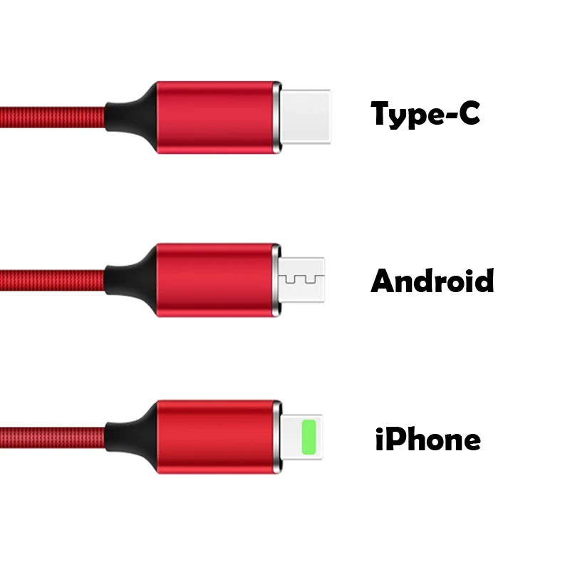 3 في 1 كابل شحن سريع النايلون مضفر متعددة سلك USB مع نوع C/ل البرق/المصغّر usb موصل ل فون /غالاكسي S8