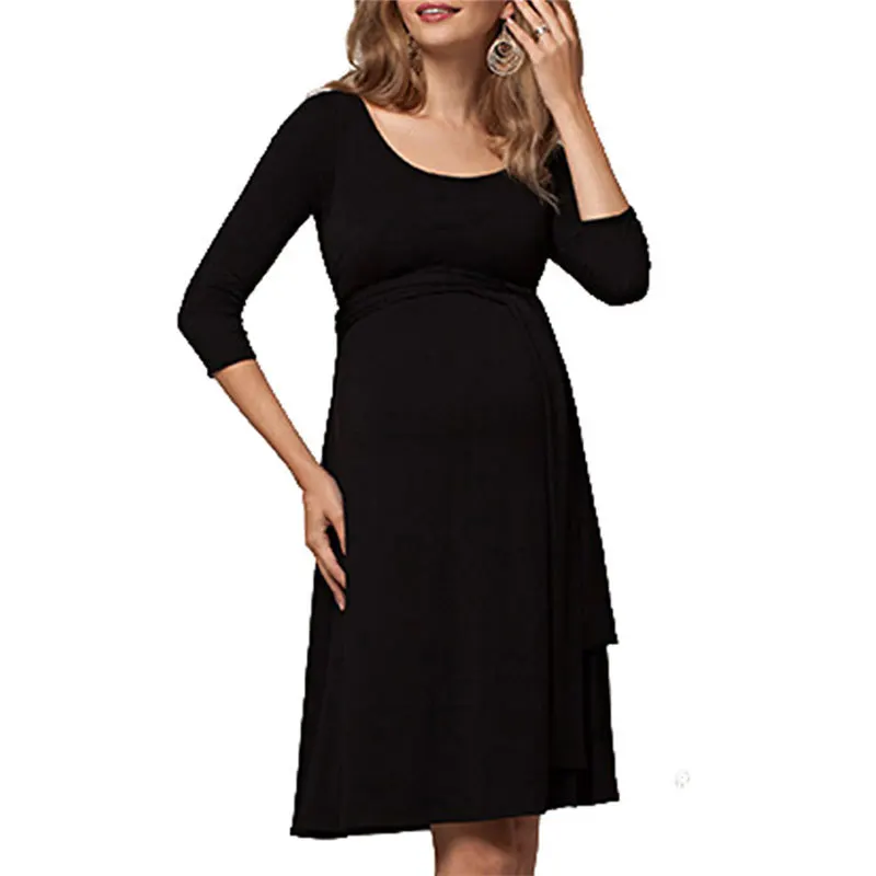 Платье для беременных; летняя одежда для беременных; хлопковое Повседневное платье для беременных; платье для кормления грудью для беременных женщин - Цвет: Черный