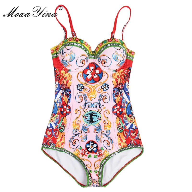 Kopen MoaaYina Fashion Designer Sjaal Bodysuits Zomer Vrouwen Spaghetti Romantische Sicili euml; Holiday Beach Print Sexy Bodysuits