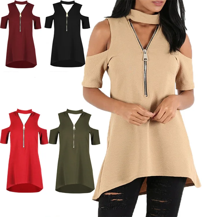

2019 Spring And Autumn New V-neck Zipper Open Chest Strapless Short-sleeved Dress Large Size Women's Clothing