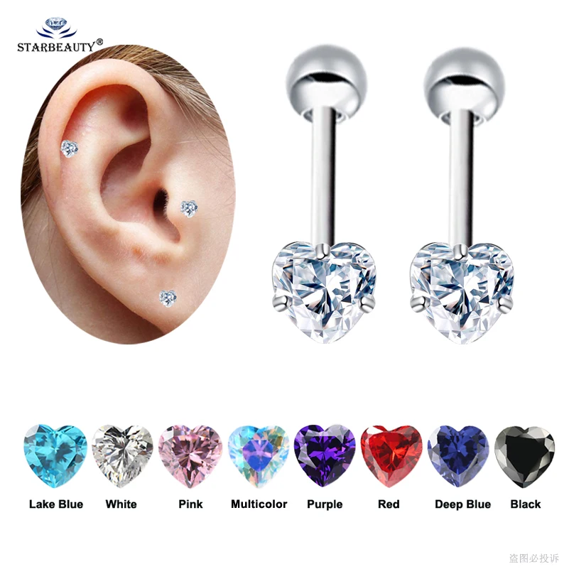 

Cute 2pcs 16G 1.2x6mm White Bijoux Heart Helix Piercing Oreja Ear Piercing Tragus Piercing Cartilage Earrings Pircing Jewelry