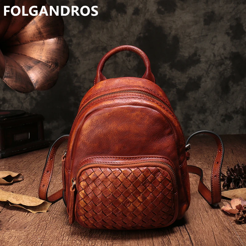 

2018 Women Backpack for Girls High Quality Genuine Leather Handmade Backpack Vintage Brand Designer Small Daypack Bolsa Feminina