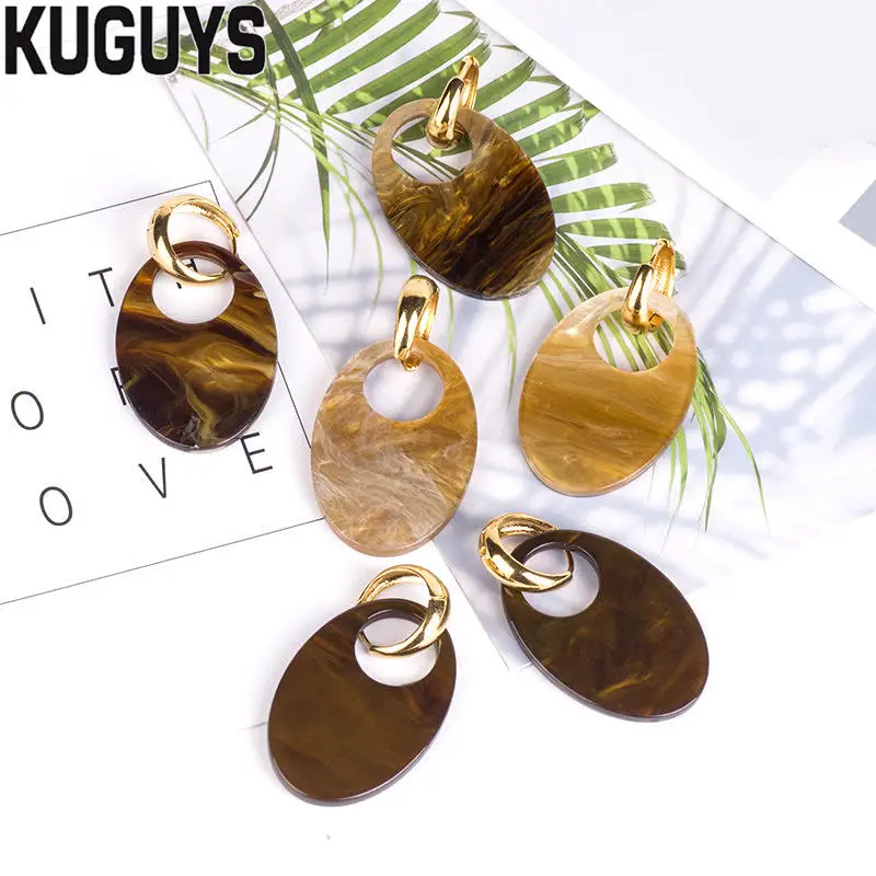 

KUGUYS Fashion Jewelry Resin Rendering Pattern Large Earrings for Womens Testudinarious Drop Earring Brincos Trendy Accessories