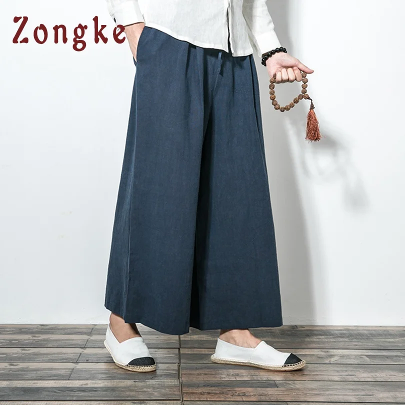 

Zongke Chinese Style Loose Wide Leg Pants Men Jogger Japanese Streetwear Linen Pants Men Trousers XXL Joggers Men Pants 2019 New