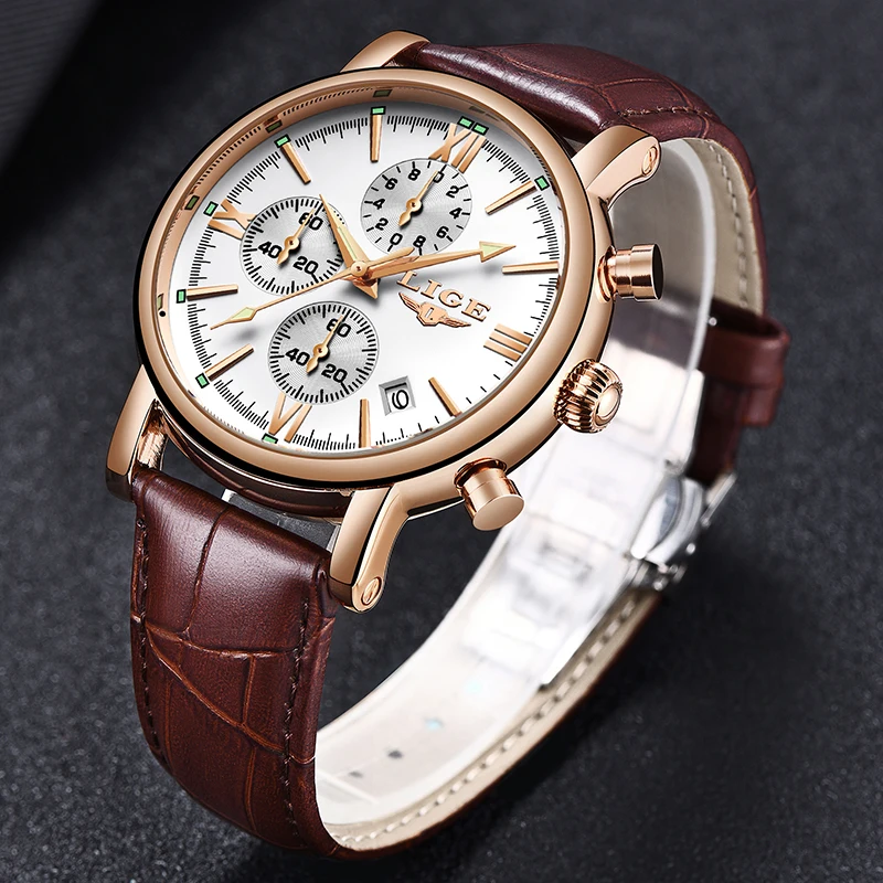 

LIGE New Mens Watches Top Luxury Brand Quartz Watch Men Fashion Business Watch Leather Waterproof Wrist Watch Relogio Masculino