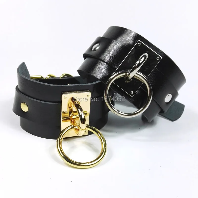 Najtaniej Kobiety mężczyźni 100% Handmade ponadgabarytowych prawdziwa skórzana obroża Choker fetysz O okrągłe obroże srebrny złoty Bondage BDSM uprząż naszyjnik