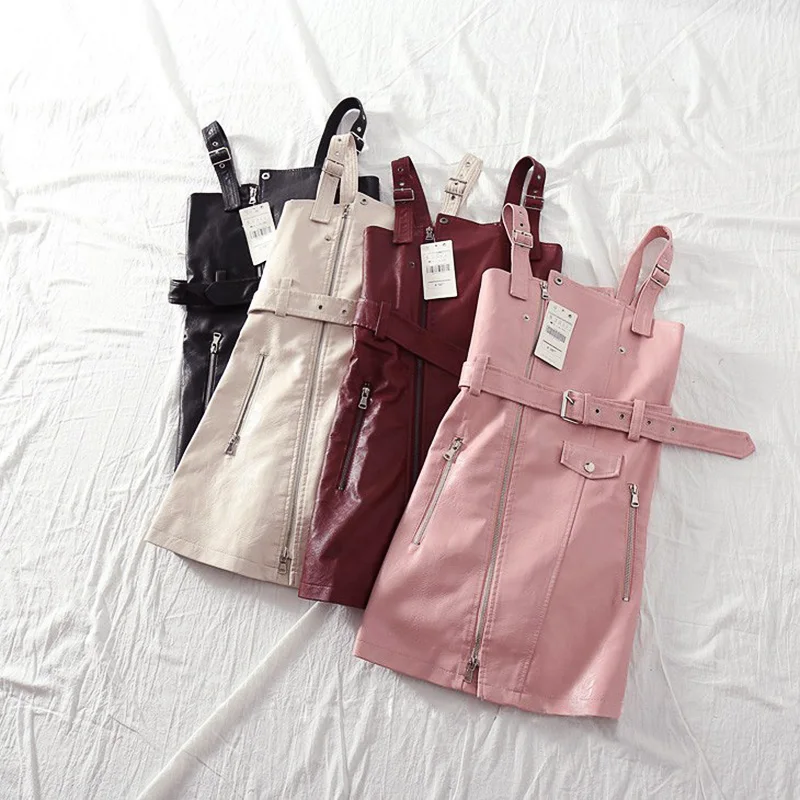 

Autumn Fashion PU leather dress women V neck zipper sash black short dress Christmas winter sexy mini dress sundress vestido