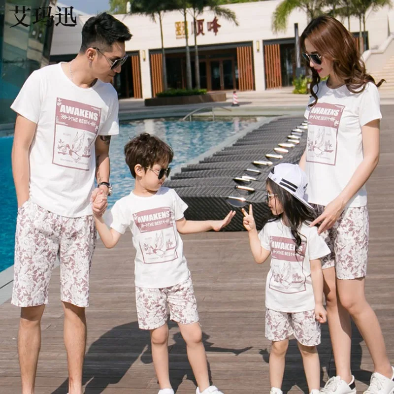 

Family Matching Outfits Animal Cotton T-shirt pant Outfits for Mother Father big sister little brother Family Look Clothing 2019