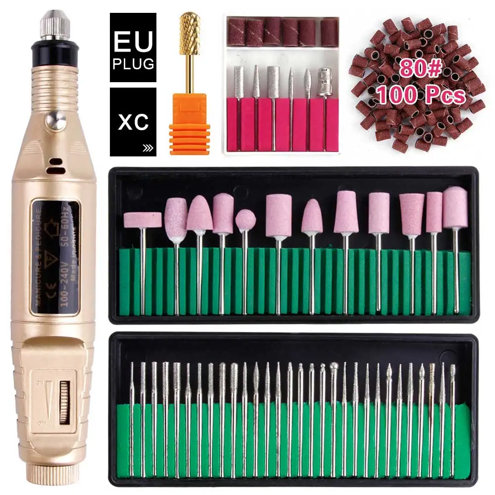 Электрический Маникюрный фрезерный станок, керамические фрезы, твердосплавные сверла для ногтей, педикюрный аппарат, алмазный резак для снятия лака для ногтей - Цвет: Pen Set F 80XC EU