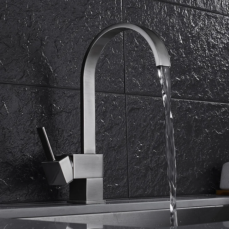 

Kitchen Faucets High Arched Brushed Nickel Stainless Steel Kitchen Mixer Tap 360 Degree Rotation Single Handle Water Mixer Tap