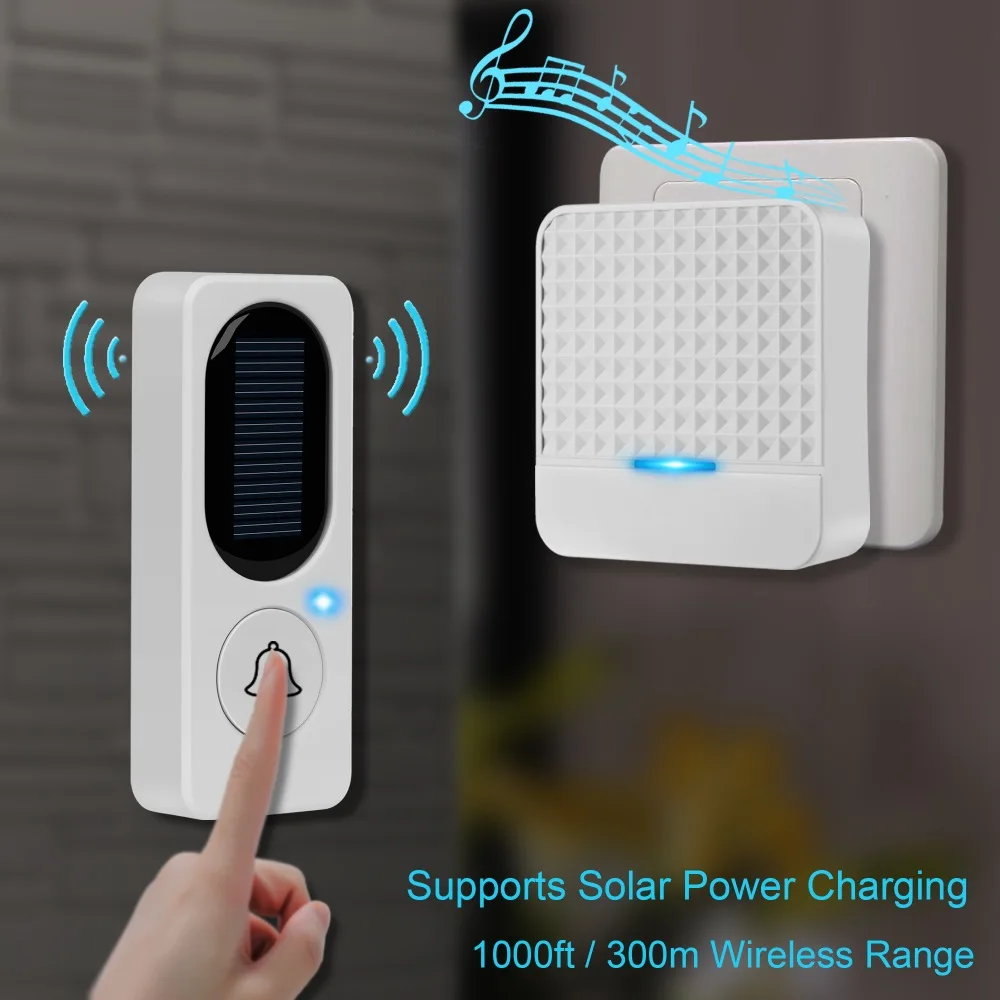 

Solar Energy Wireless Doorbell Household Self Generating Electric Bell Waterproof Long Distance Calling Device EU Plug