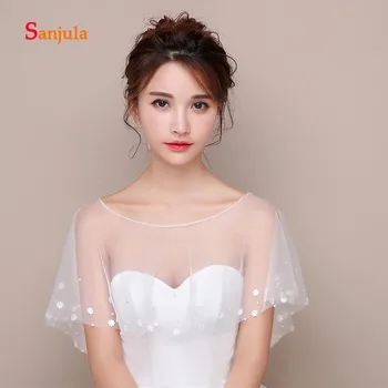

Cute Small Flowers Beaded Bridal Wraps Beaded Neck Elegant Wedding Accessories Evening Capes bolero fiesta de mujer W25