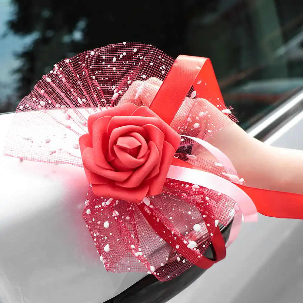 Wedding Car Rearview Mirror Decorations Flower Door Handles