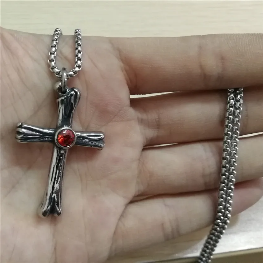 Vintage Cool Cross Pendant With 63CM Stainless Steel Chain For Men Punk Style Fashion Necklaces
