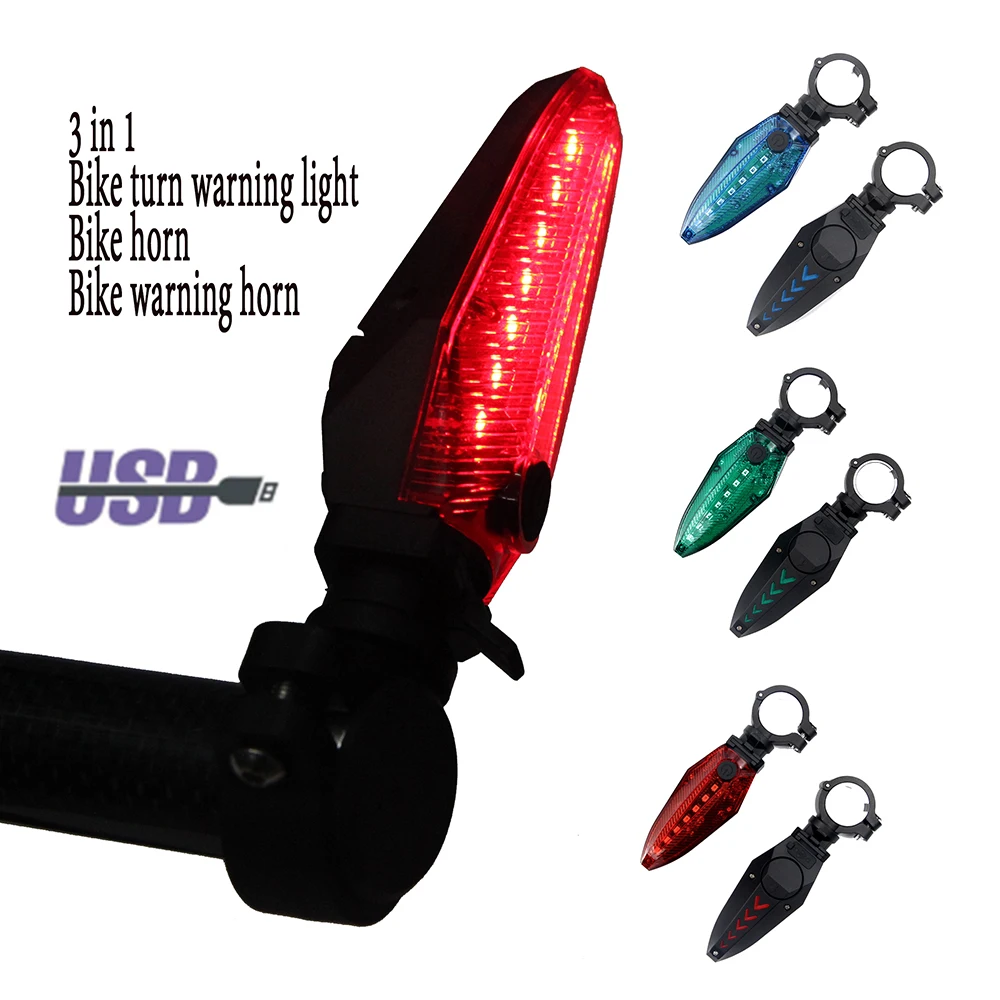 

2in1 Bicycle LED turn lights with bike alarm 1pair bike turn signals USB rechargeable lamp waterproof MTB road cycling handlebar