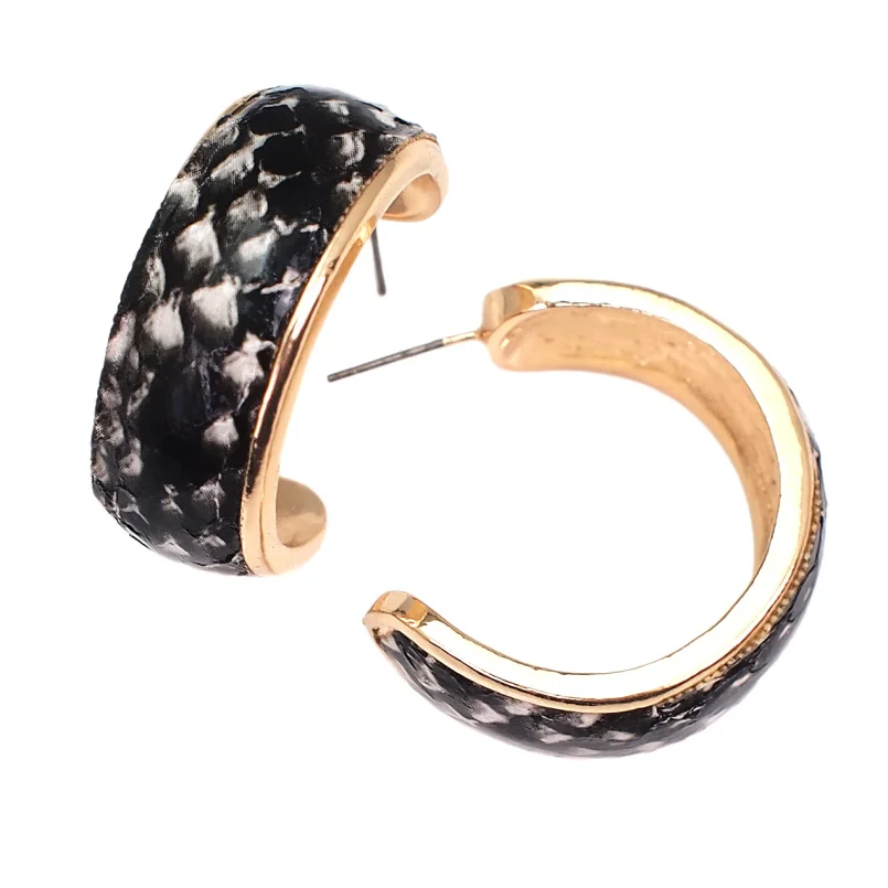 MANILAI ZA, винтажные кожаные серьги для женщин, геометрический принт змеиной кожи, висячие серьги, ювелирное изделие, женские серьги с металлической подвеской - Окраска металла: FE1413Black Earrings