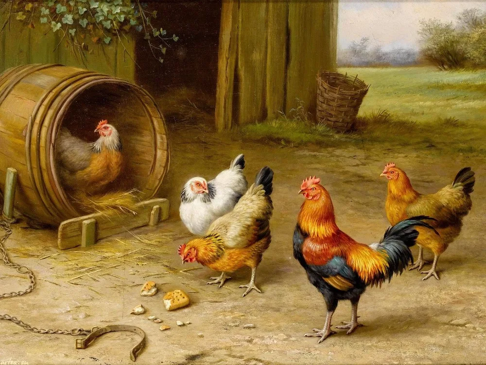 

Special offer # 2019 TOP OFFICE home wall Decor art -Poultry Ducks art oil painting on canvas- 30 inches -good quality