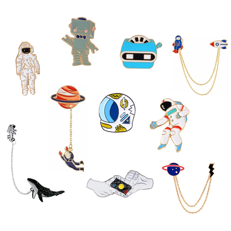 

Universe Brooches Pins Astronaut Helmet Whale Robot X-men Planet Lightning Gesture Badge Lapel pins Out space Pins Collection