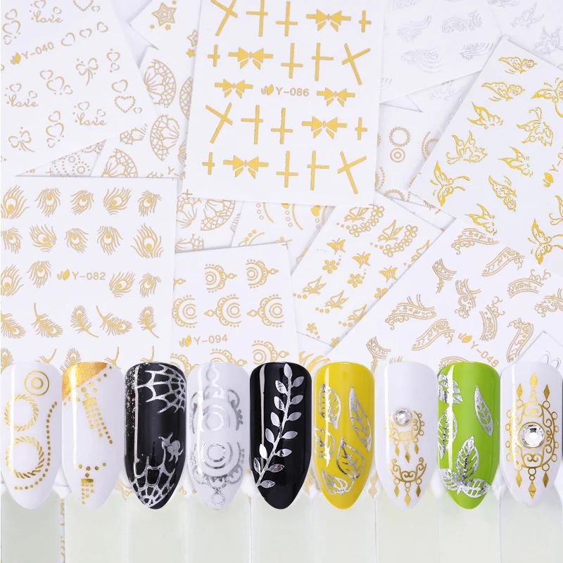 

3D Nail Stickers Silver Gold Flower Butterfly Cute Animal Mixed Patterns Design DIY Transfer Adhesive Stickers Accessories