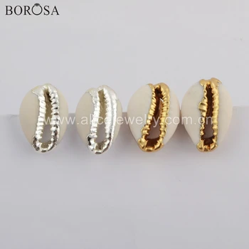 

BOROSA 5/10Pairs New Silver Plated Natural Cowrie Shell Stud Earrings Gold color Sea Shell Studs Boho Jewelry Girls Gifts G1770