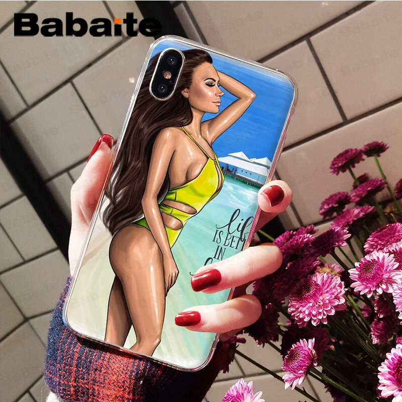 Babaite الصيف الأميرة فتاة الشاطئ TPU لينة غطاء إطار هاتف محمول ل أبل فون 7 8 6 6 S زائد X XS ماكس 5 5 S SE XR الهواتف المحمولة