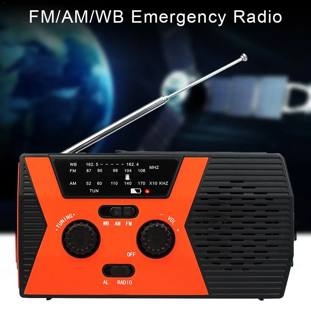 

HR12W FM AM NOAA SOS Emergency Broadcast Weather Report Waterproof LED Crank Lighting Solar Radio Receiver Camping Radio