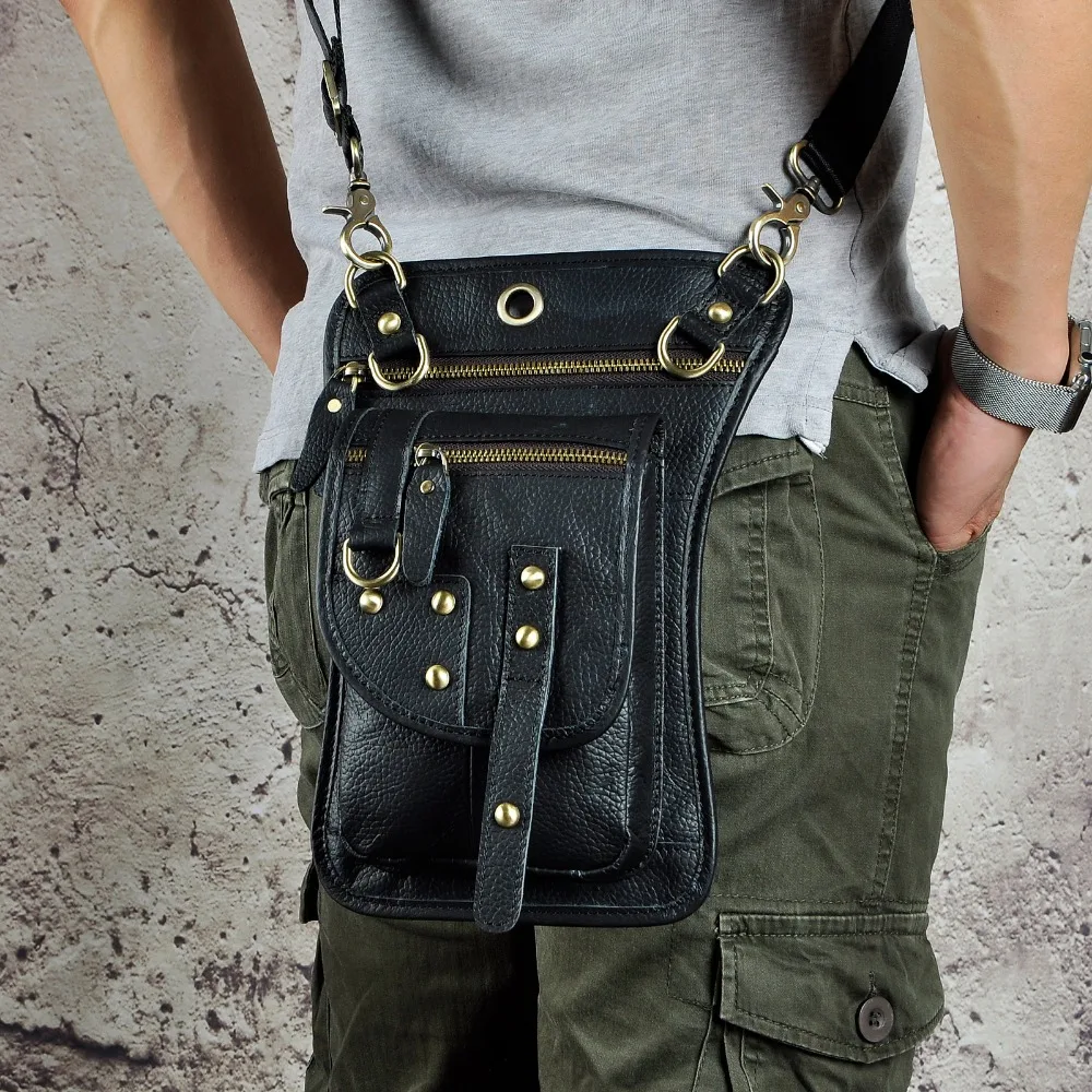 

Fashion Genuine Leather Multipurpose Men Travel Mochila Crossbody Messenger Bag Hook Belt Waist Pack Drop Leg Phone Case Bag