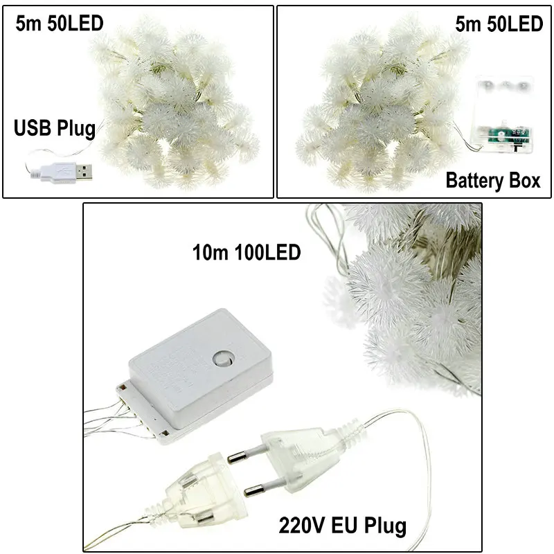 Пушистый шар светодиодный гирлянды AC 220 V/батарейный блок/USB 5 V новогодние гирлянды рождественские для наружной и внутренней подсветки декоративный