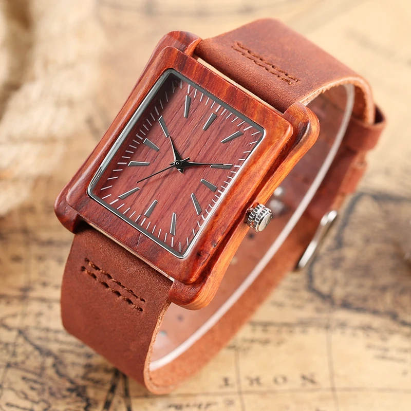 Rectangle Dial Wooden Watches for Men Natural Wood Bamboo Analog Display Genuine Leather Band Quartz Clocks Male Christmas Gifts 2020 2019 (22)