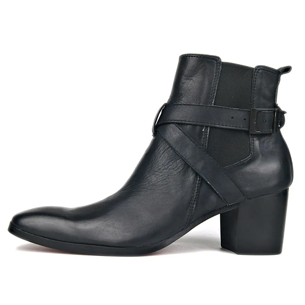 

NEW High End Handmade genuine leather buckle strap pointed toe red sole high-Heel jodhpur men Boots
