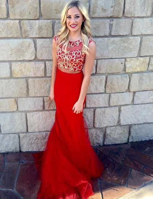 buscar Malversar información New Fashion Long Red 2 Pieces Crop Top Prom Dress Vestidos De Fiesta Largos  Abendkleider 2016 - Prom Dresses - AliExpress