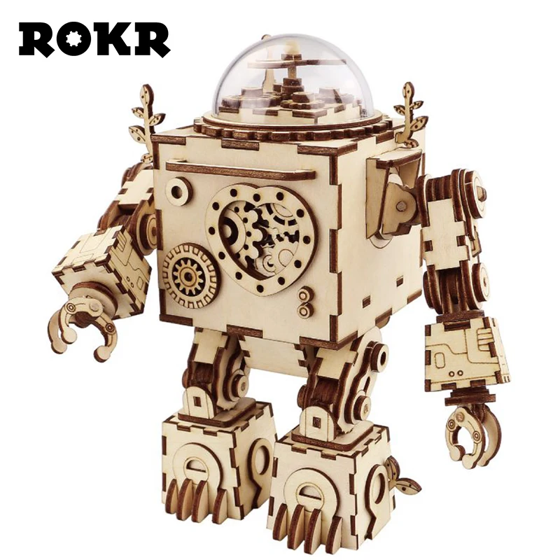 

ROKR DIY Steampunk Robot Music Box 3D Wooden Puzzle Musical Toys Assembly Model Building Kit For Drop Shipping Wholesale AM601