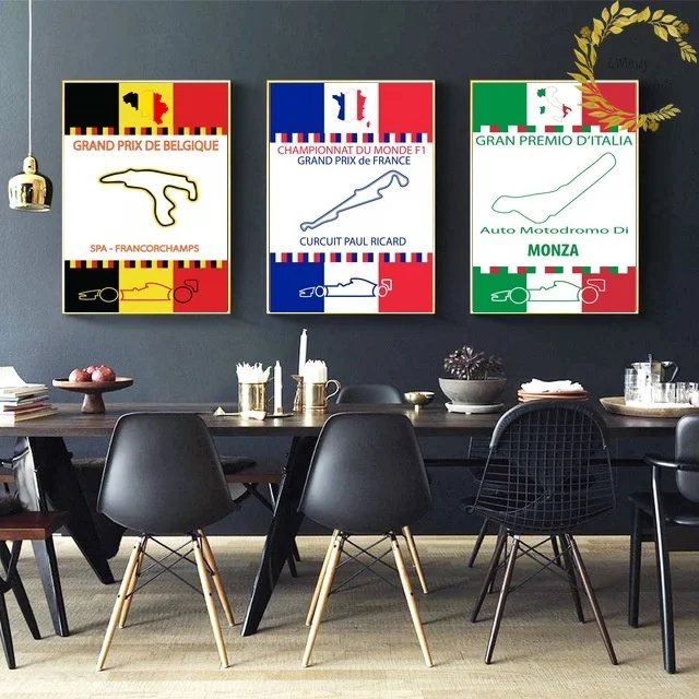 

Belgium French Italian F1 Minimalist Formula Race Track Circuits Poster Canvas Art Print Home Room Decor