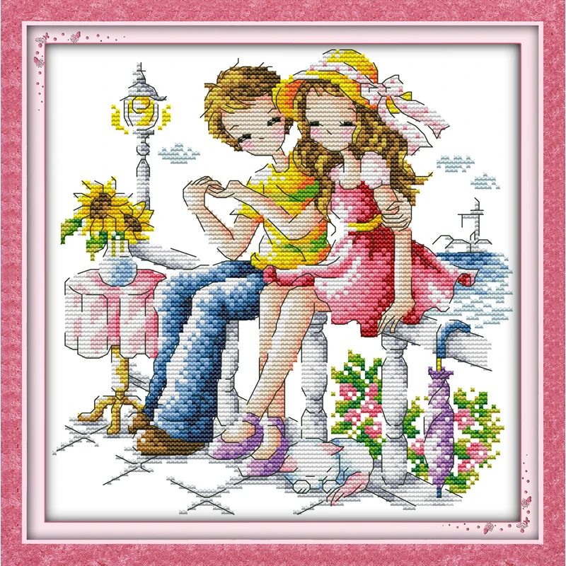 

Romantic on the side of a bridge Chinese cross stitch kits Ecological cotton printed 11CT DIY gift wedding decoration for home